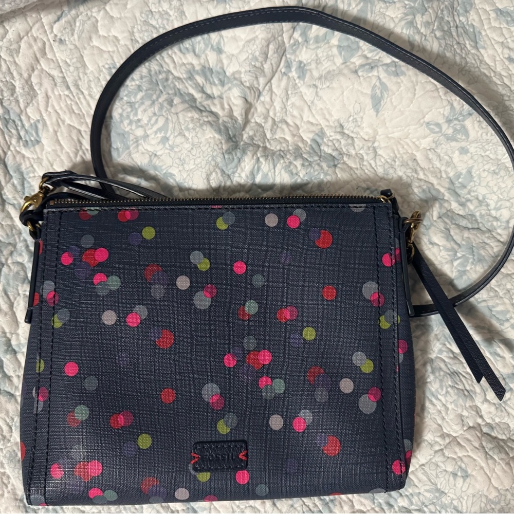 Fossil Navy Crossbody Bag with Colorful Dots